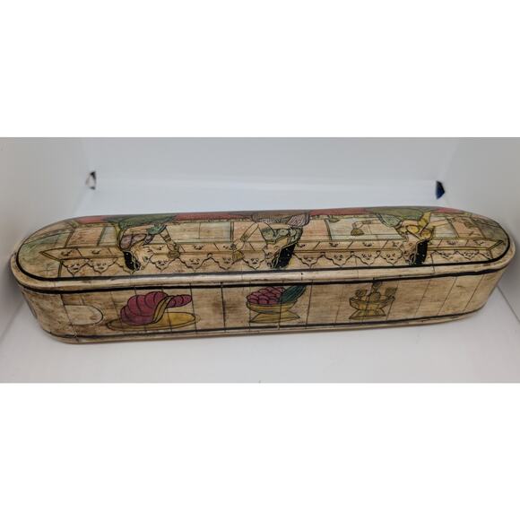 Vintage Indian Camel Bone Pen/Pencil Box Storage Hand Painted Female Figures - Picture 4 of 9